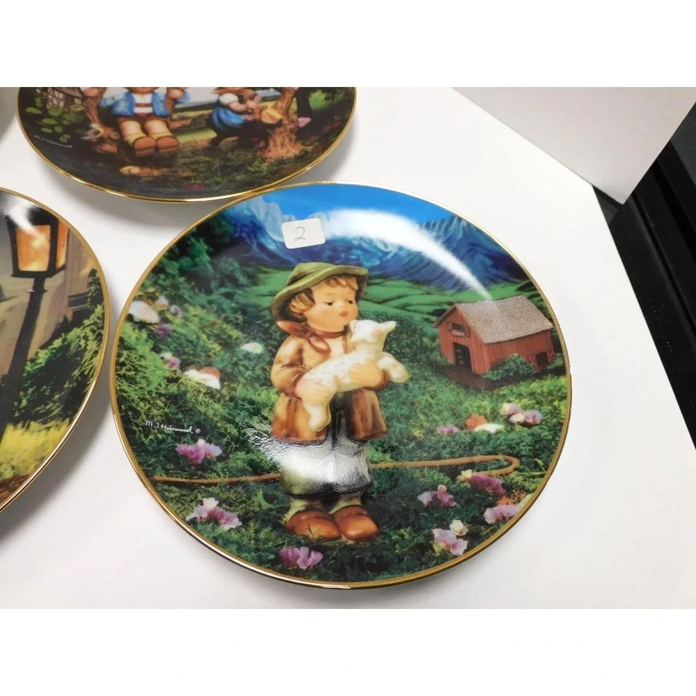Set of 4 MJ Hummel Plates Gentle Friends, Stormy Weather, Apple Tree & Little Ex